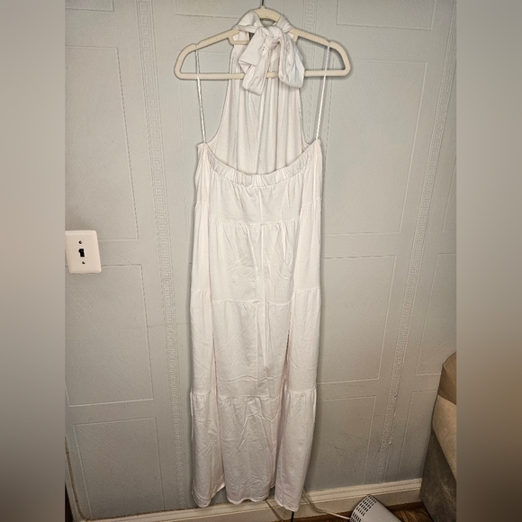 Mango Open Back Halter Neck Cotton Tiered Maxi Dress White Size 18 Plus NWOT - Picture 6 of 15